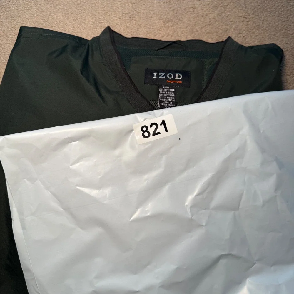 IZOD XFG Mens XXL Forest Green V-Neck Windbreaker Pullover Golf Jacket RN 36543
